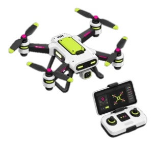Illustration of a quadcopter drone with a remote controller